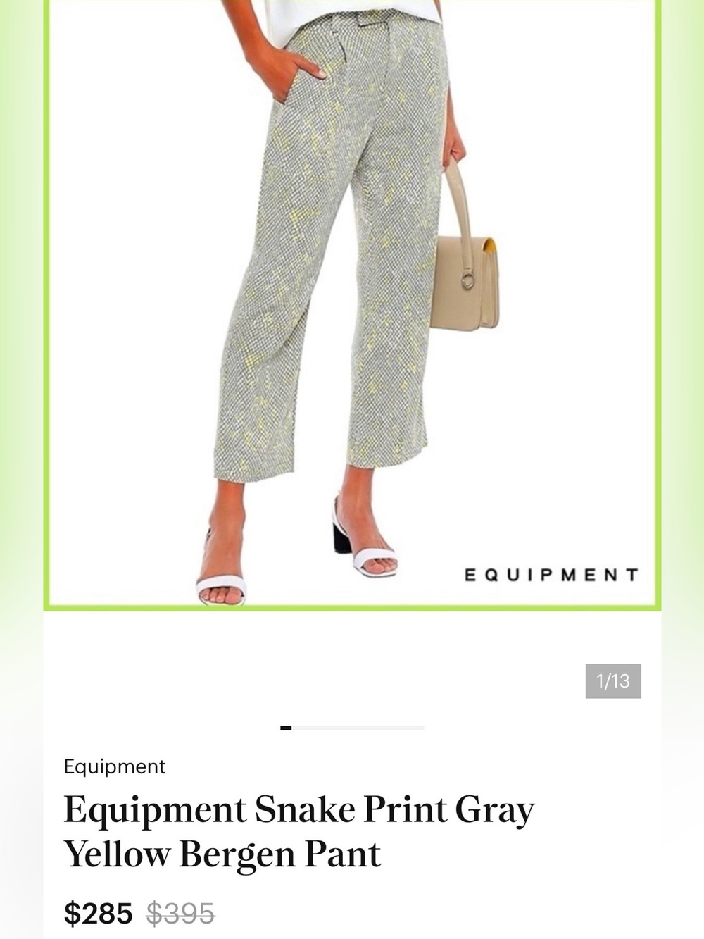 Equipment Snake-Print Gray Yellow Bergen Pant size 4